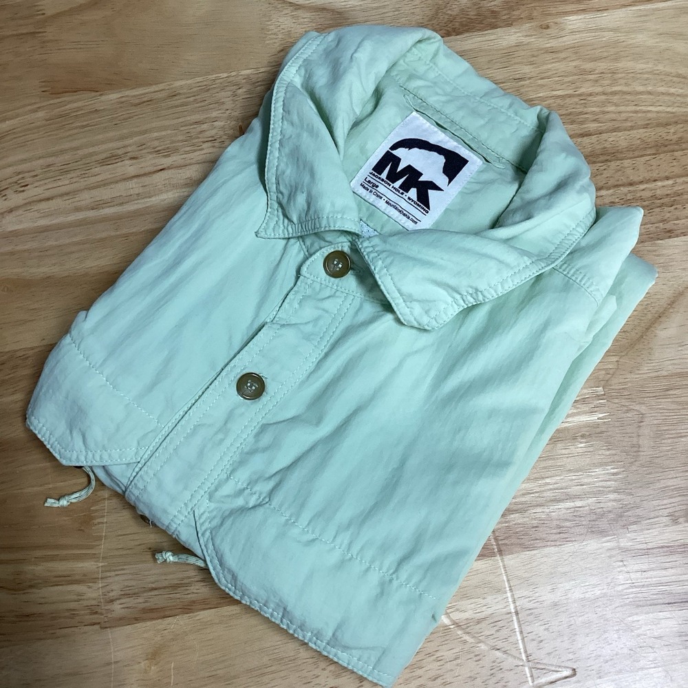 Mens Mountain Khakis Short Sleeve Button Down Vented Camp Shirt- Green- Large